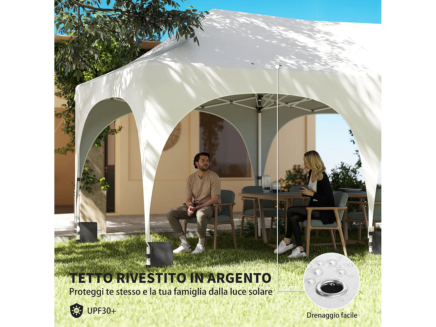 Gazebo da giardino pieghevole 3x6m con pareti e borsa bianco