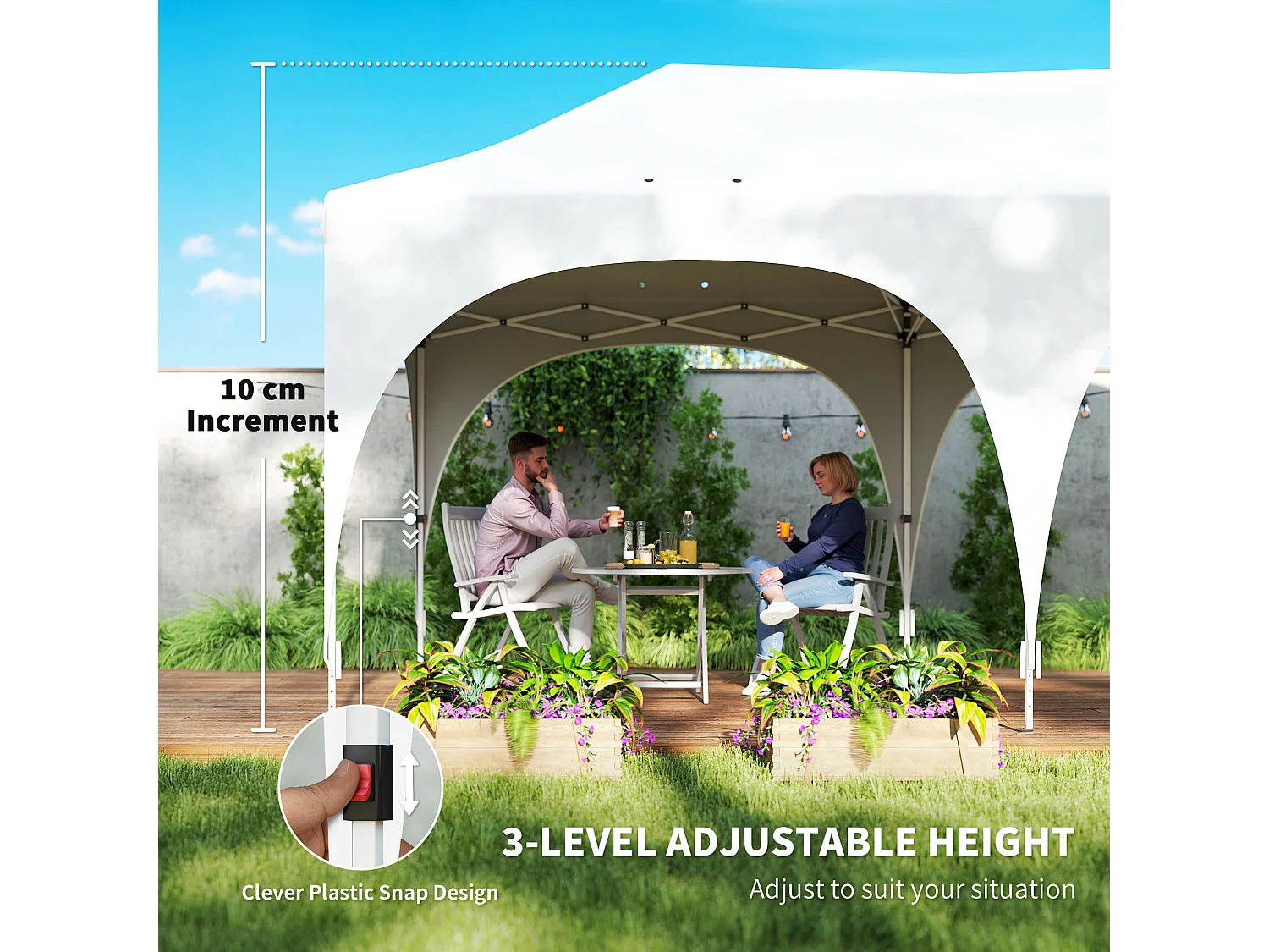 Gazebo da giardino pieghevole 3x6m con pareti e borsa bianco