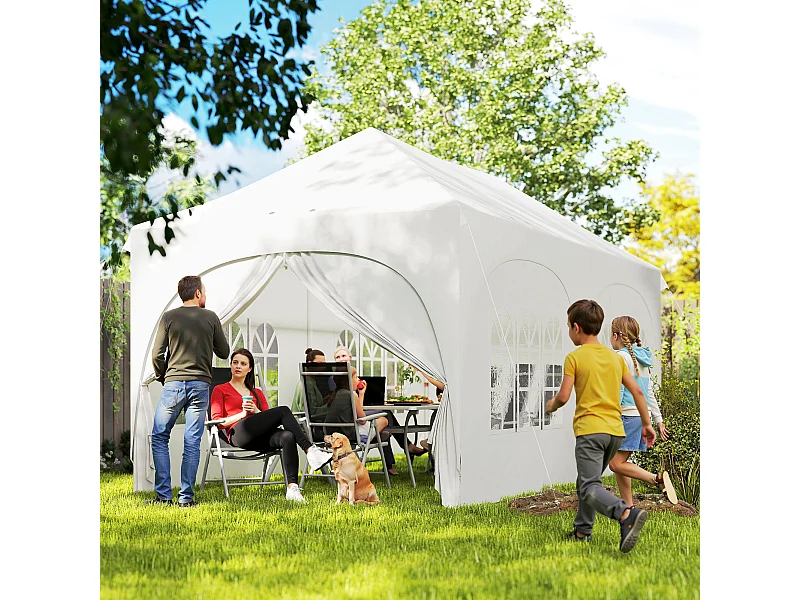 Gazebo da giardino pieghevole 3x6m con pareti e borsa bianco