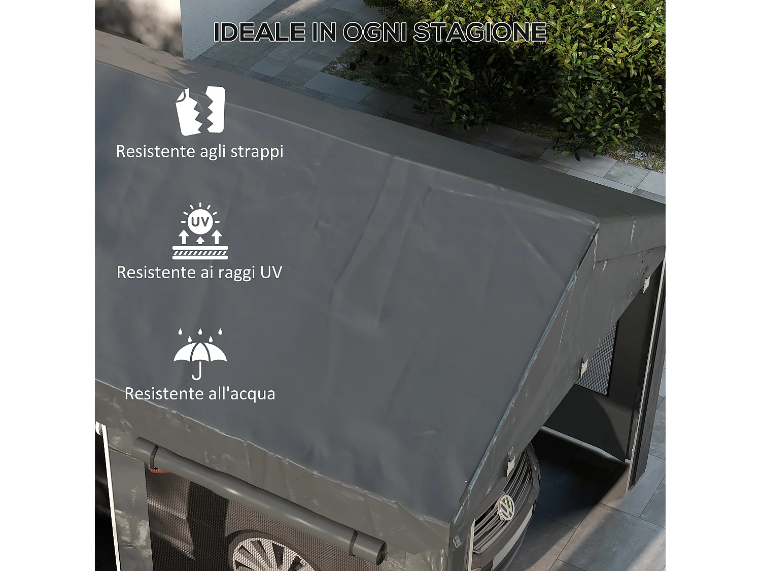 Gazebo per auto 6x3 m con altezza regolabile 4 porte e 4 finestre