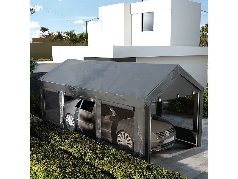 Gazebo per auto 6x3 m con altezza regolabile 4 porte e 4 finestre