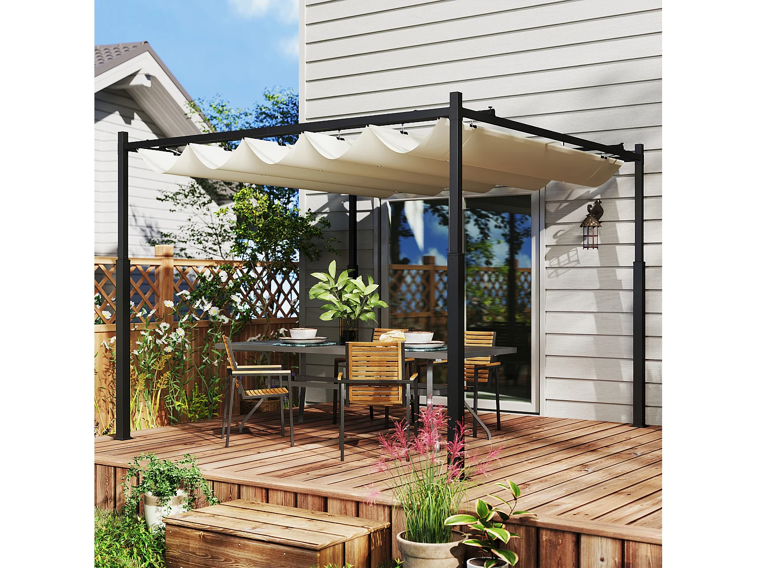 Gazebo pergola 3x3 m con tetto retrattile bianco crema