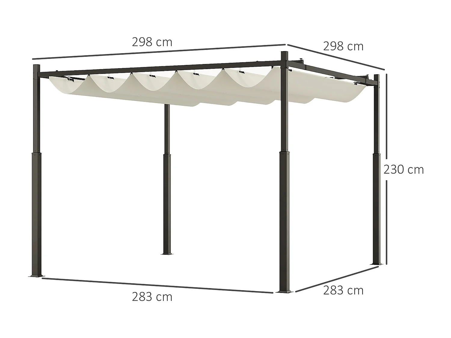 Gazebo pergola 3x3 m con tetto retrattile bianco crema