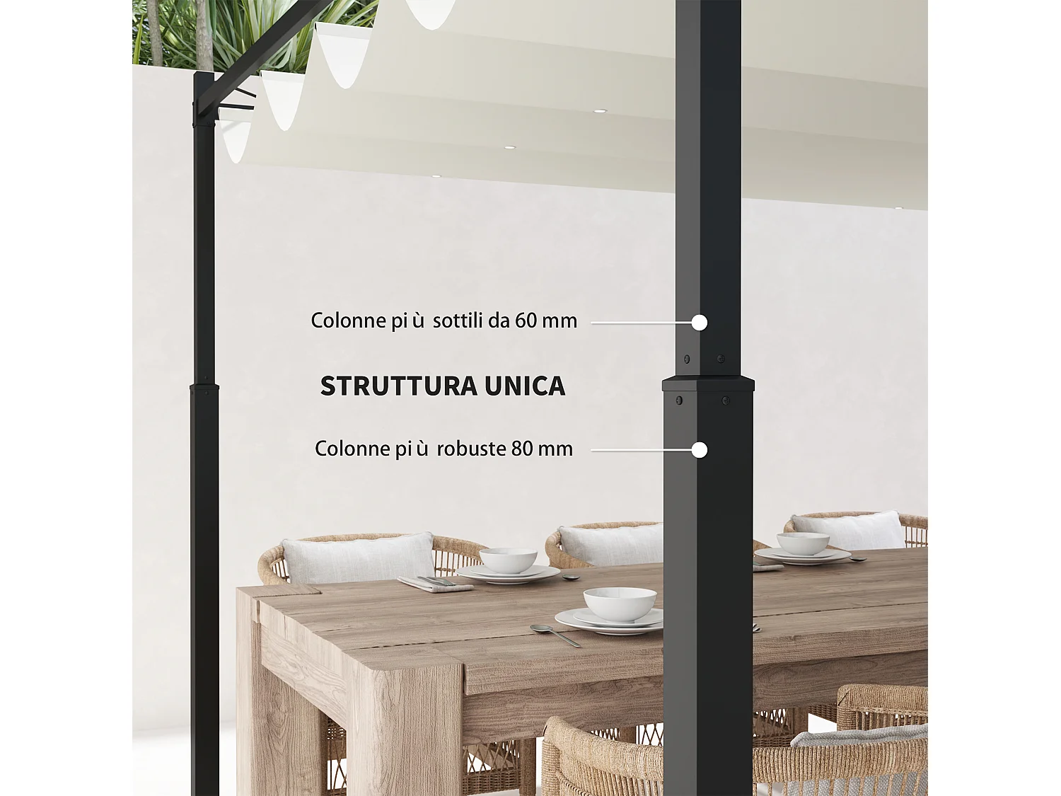 Gazebo pergola 3x3 m con tetto retrattile bianco crema