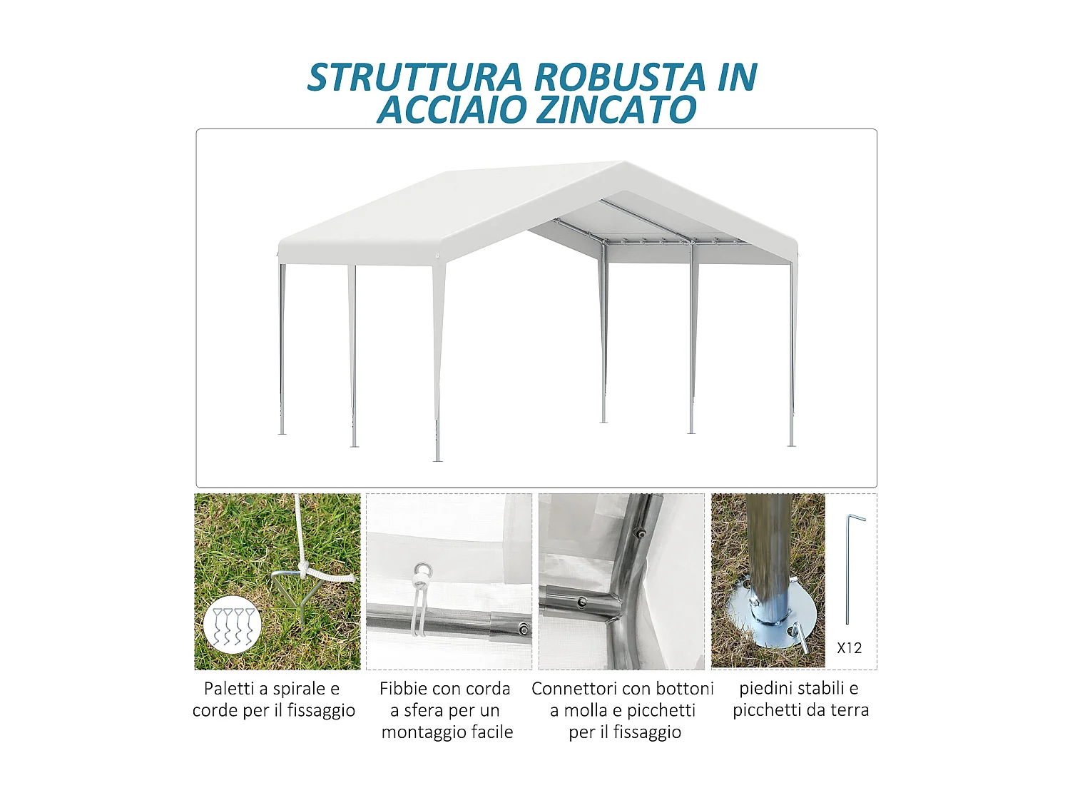 Garage portatile 4x4m con tettoia anti uv pioggia e vento