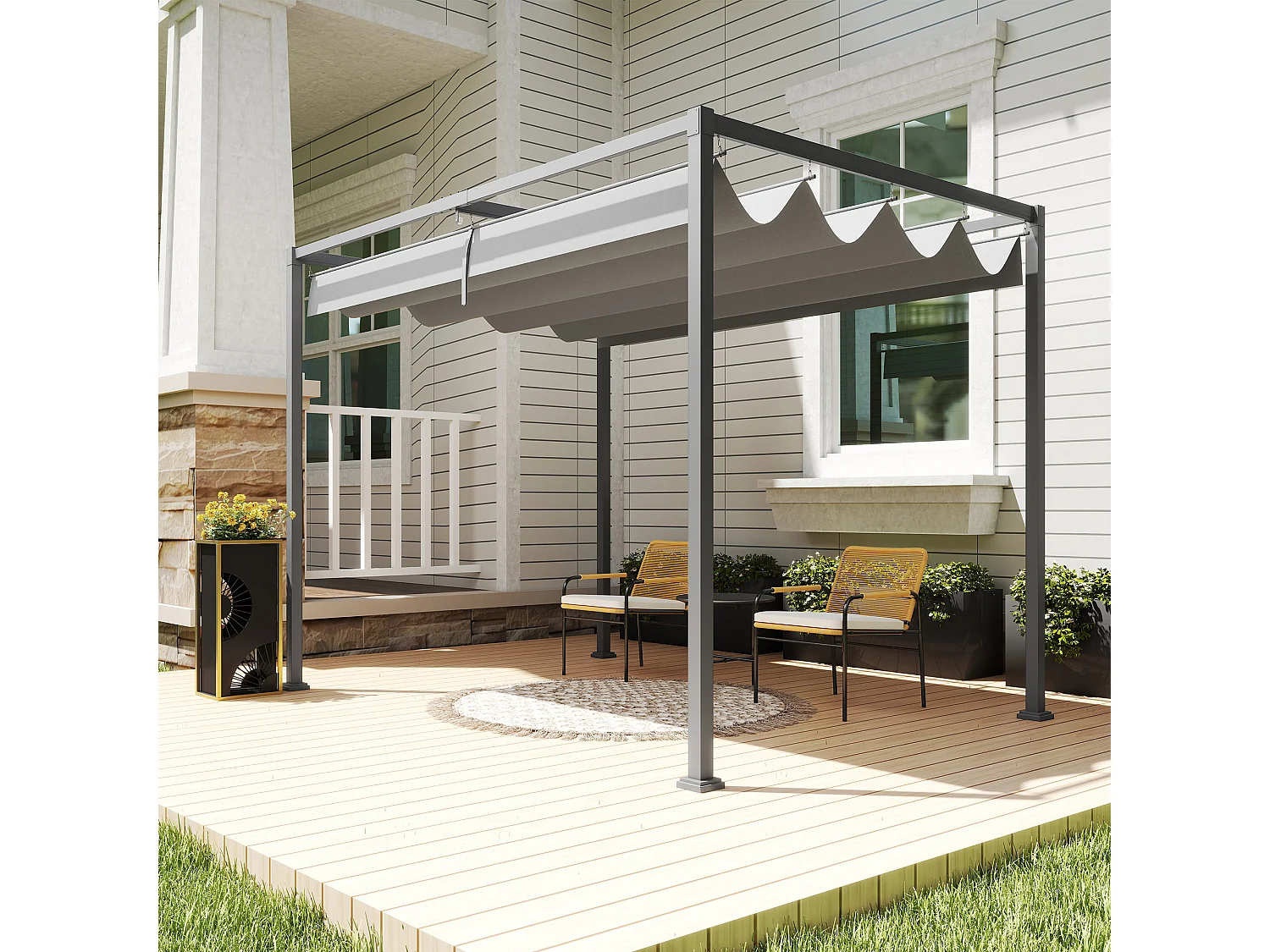 Gazebo pergola 3x2m con telo scorrevole grigio e nero