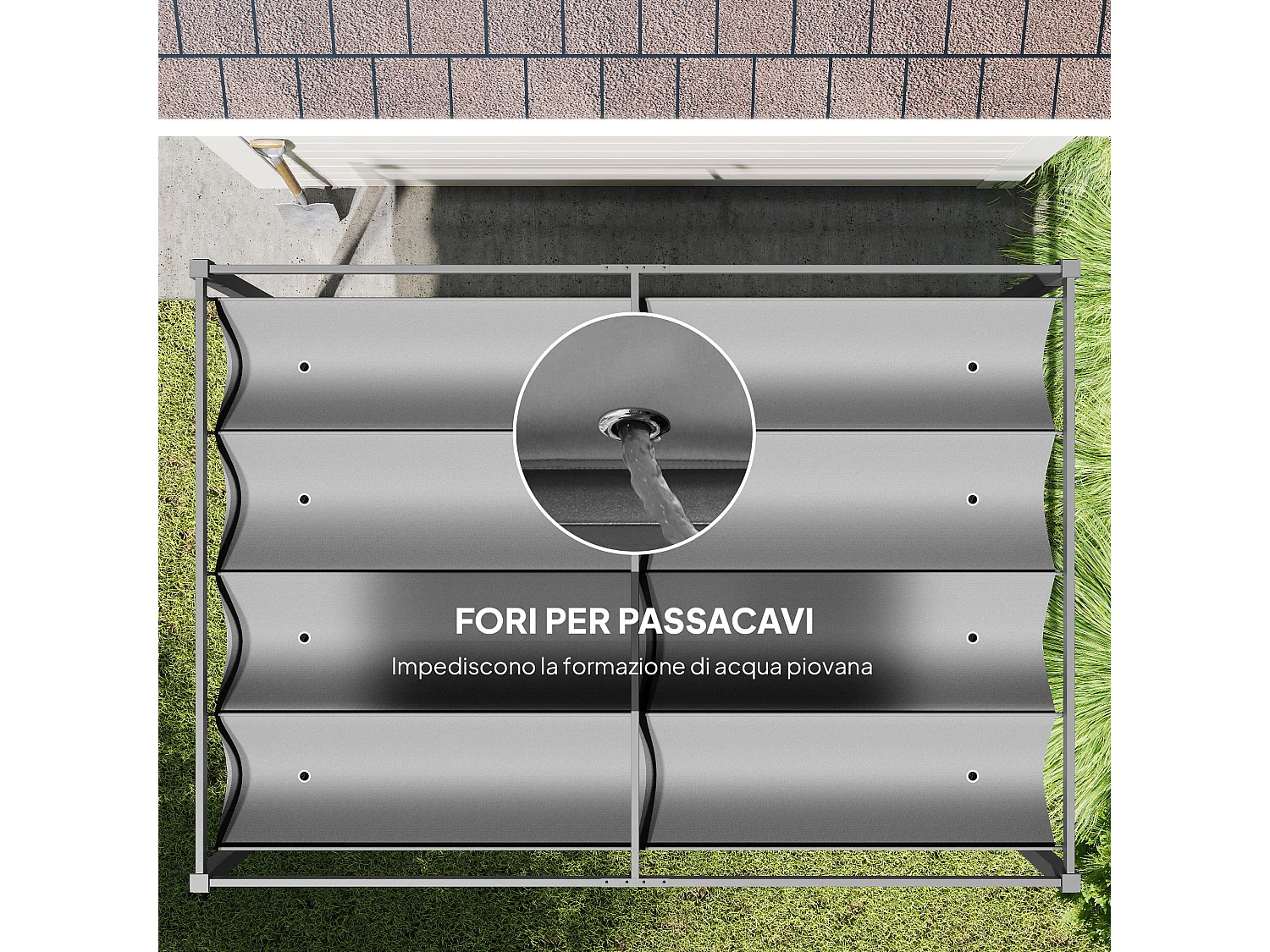 Gazebo pergola 3x2m con telo scorrevole grigio e nero