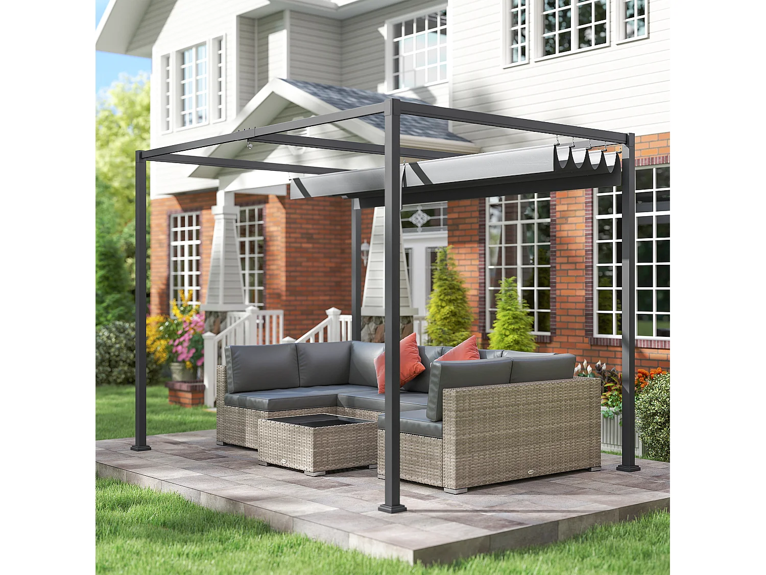 Gazebo pergola 3x2m con telo scorrevole grigio e nero