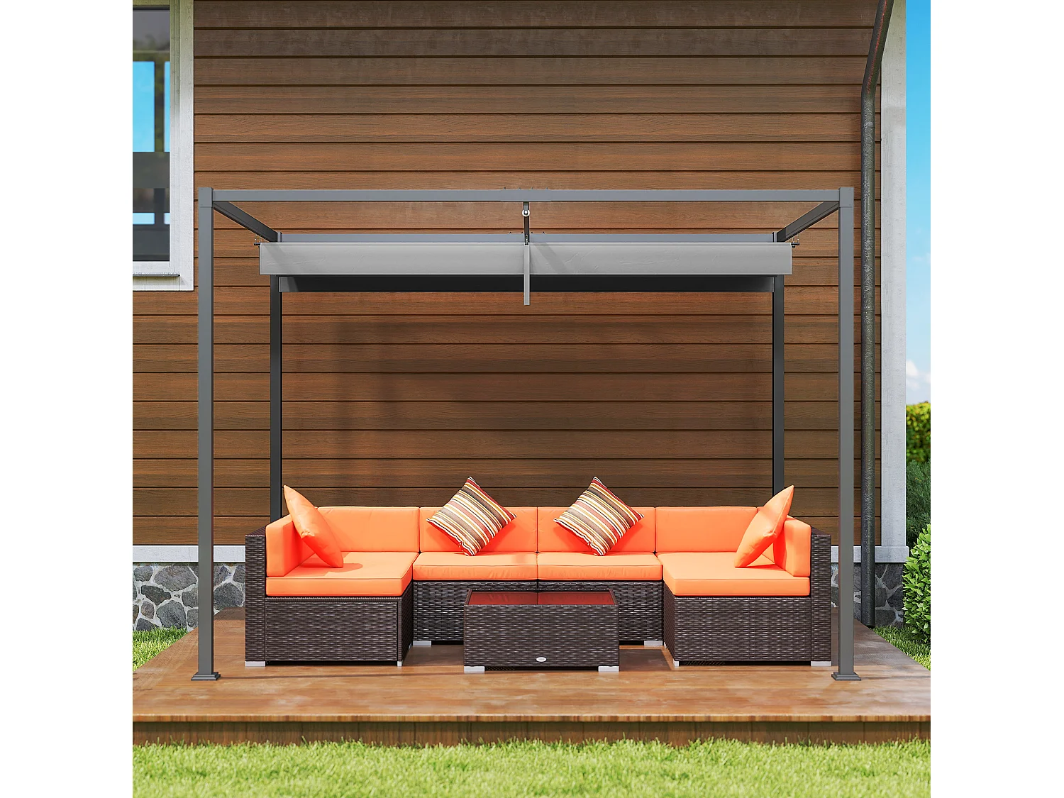 Gazebo pergola 3x2m con telo scorrevole grigio e nero