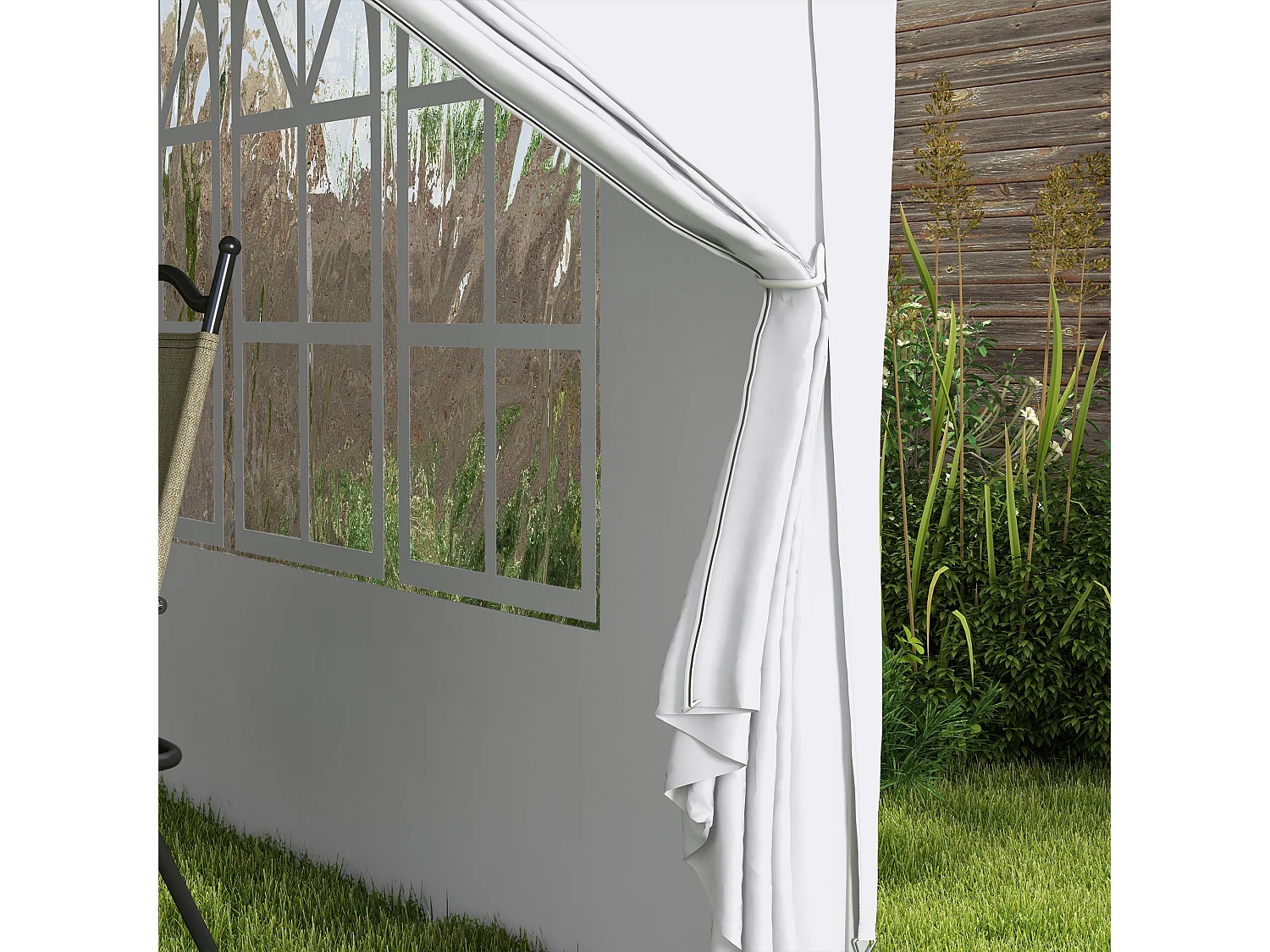 Gazebo 3x3 da giardino con pareti laterali in acciaio e tessuto bianco