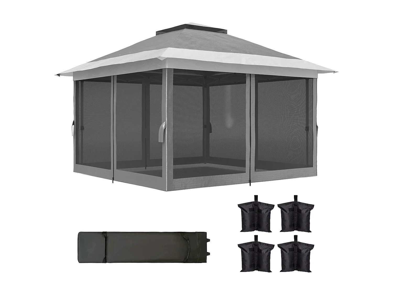 Gazebo pieghevole 3.6x3.6m con altezza regolabile e borsa grigio