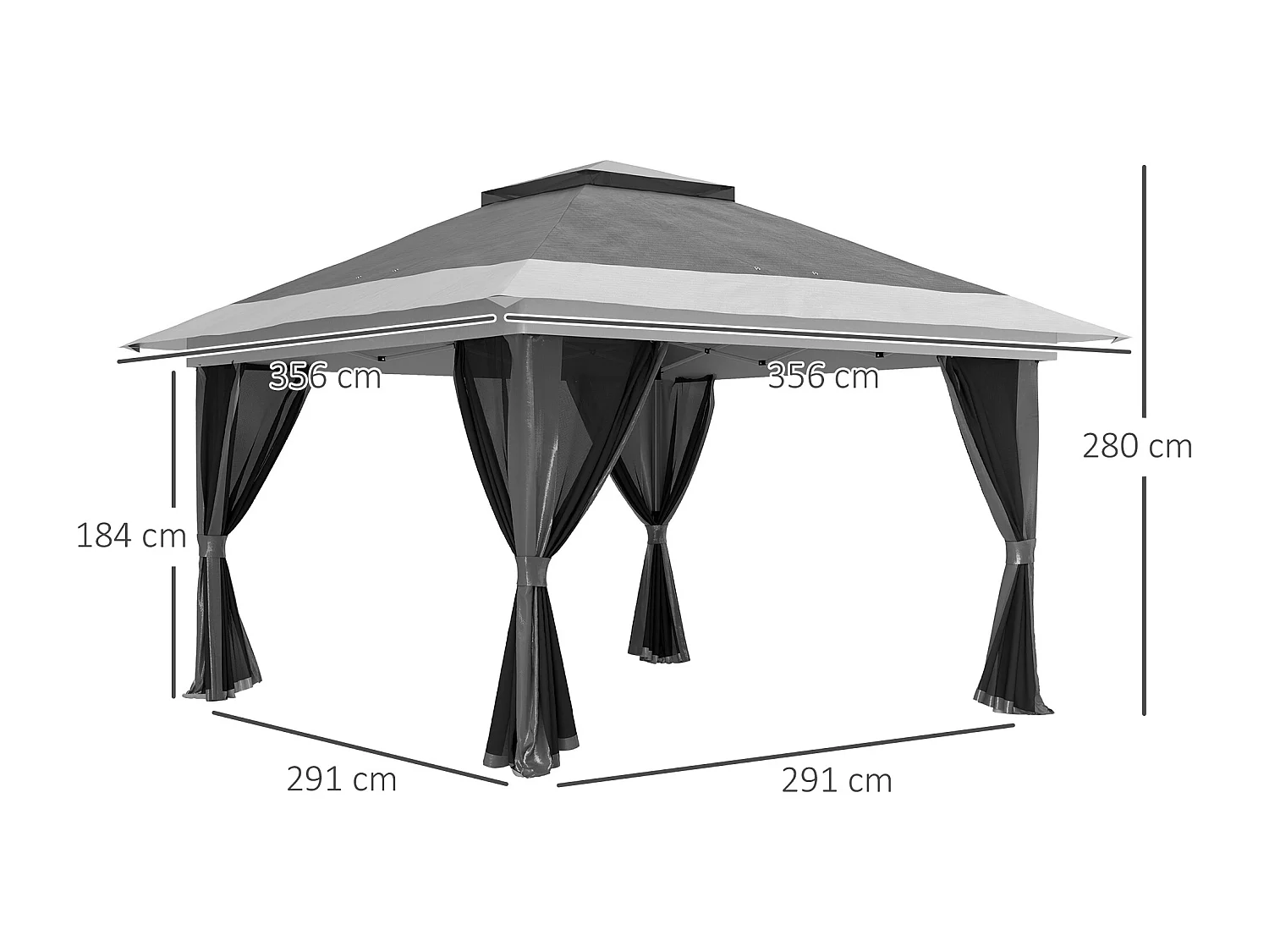 Gazebo pieghevole 3.6x3.6m con altezza regolabile e borsa grigio