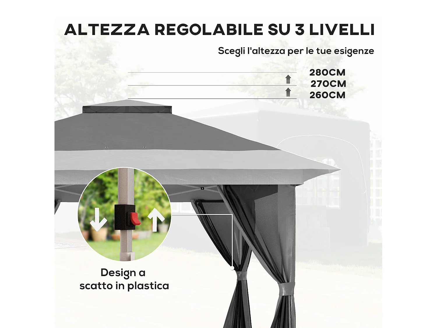 Gazebo pieghevole 3.6x3.6m con altezza regolabile e borsa grigio
