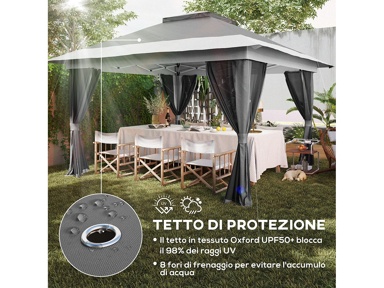 Gazebo pieghevole 3.6x3.6m con altezza regolabile e borsa grigio