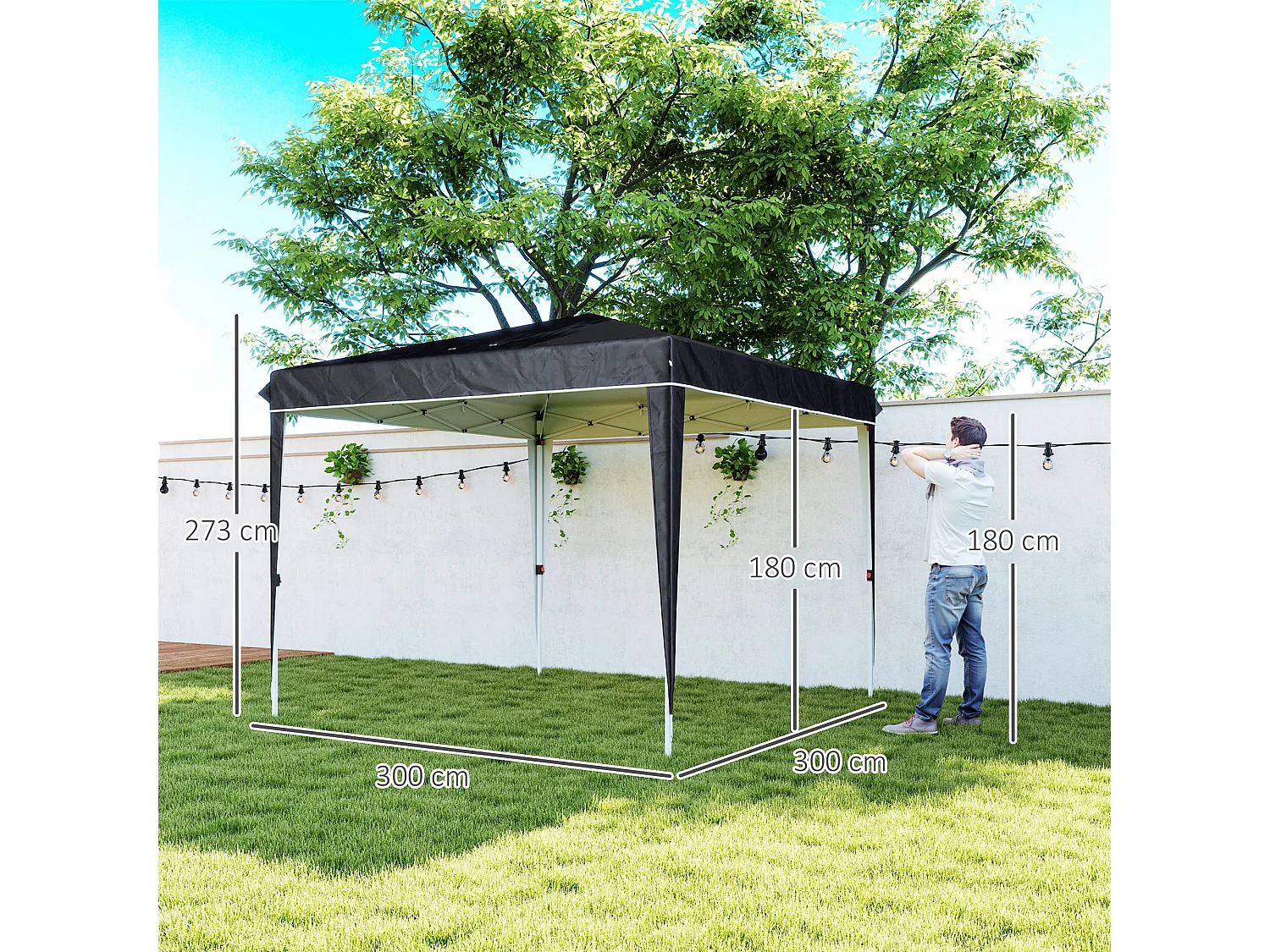 Gazebo 3x3 m ad altezza regolabile in metallo e tessuto nero
