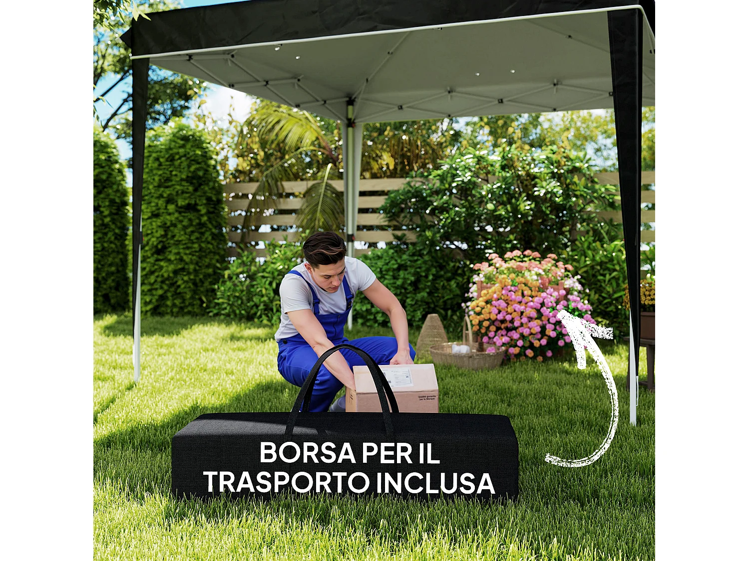 Gazebo 3x3 m ad altezza regolabile in metallo e tessuto nero