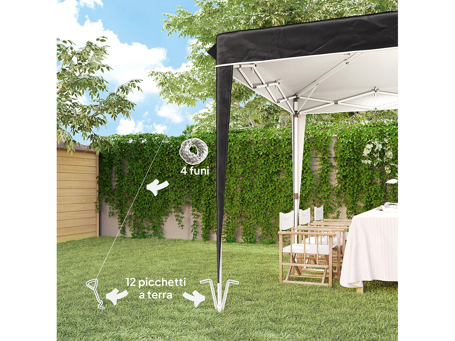 Gazebo 3x3 m ad altezza regolabile in metallo e tessuto nero