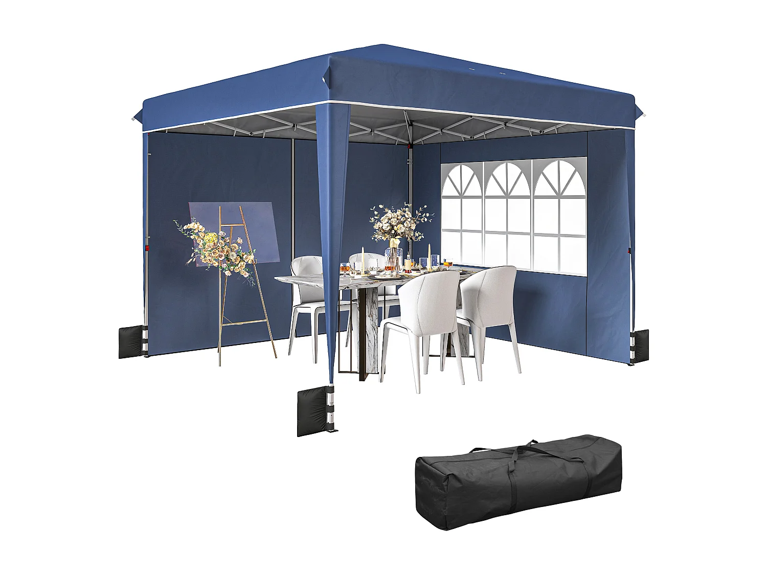Gazebo pieghevole con pareti e protezione uv50+ blu scuro