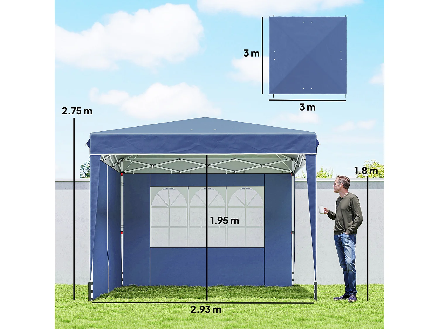 Gazebo pieghevole con pareti e protezione uv50+ blu scuro