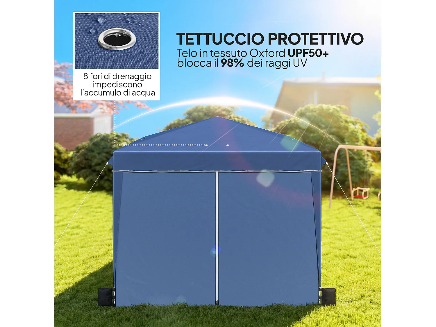 Gazebo pieghevole con pareti e protezione uv50+ blu scuro