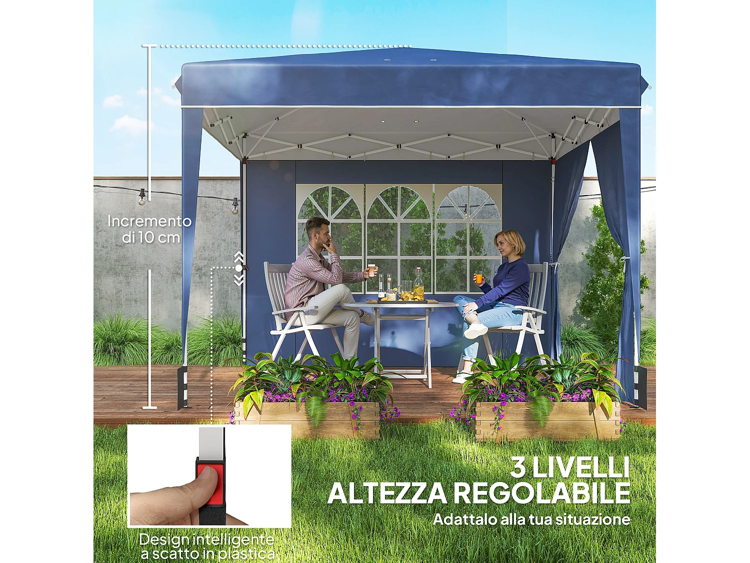 Gazebo pieghevole con pareti e protezione uv50+ blu scuro