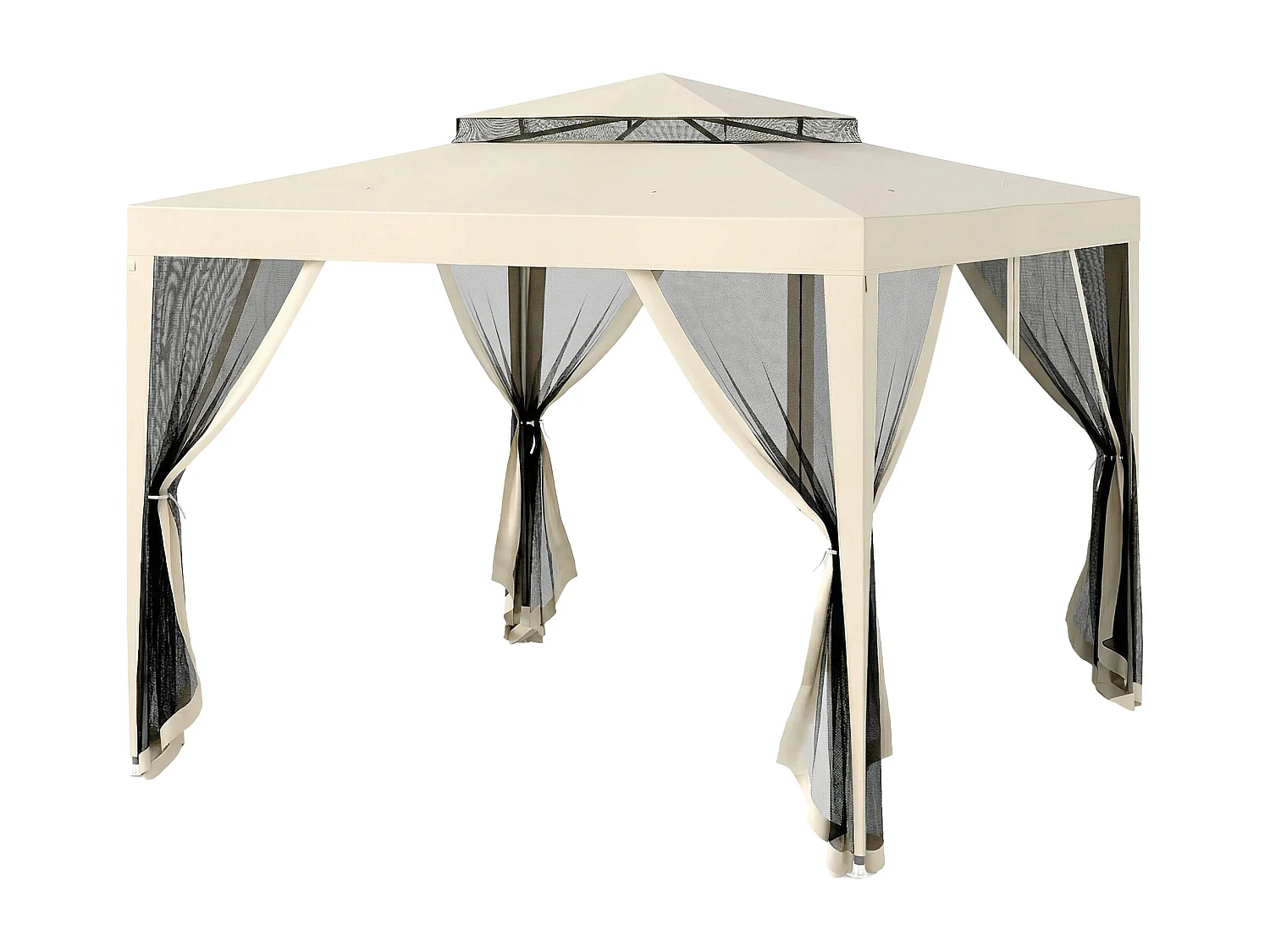 Gazebo da giardino con zanzariere e doppio tetto 3x3m beige