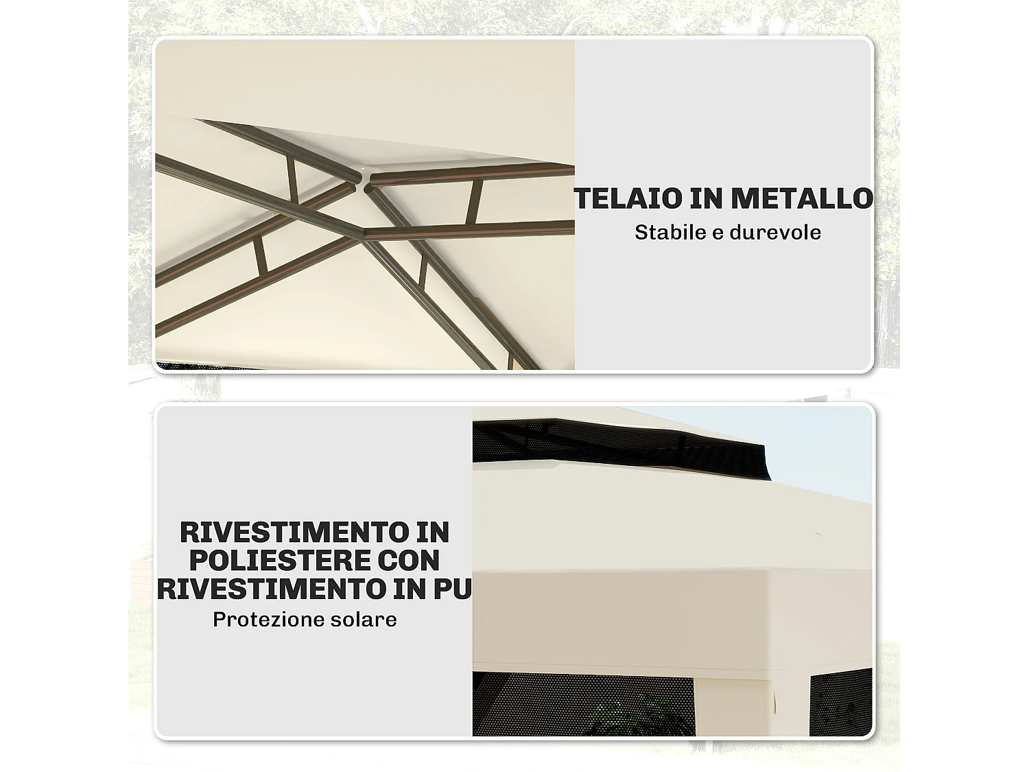 Gazebo da giardino con zanzariere e doppio tetto 3x3m beige