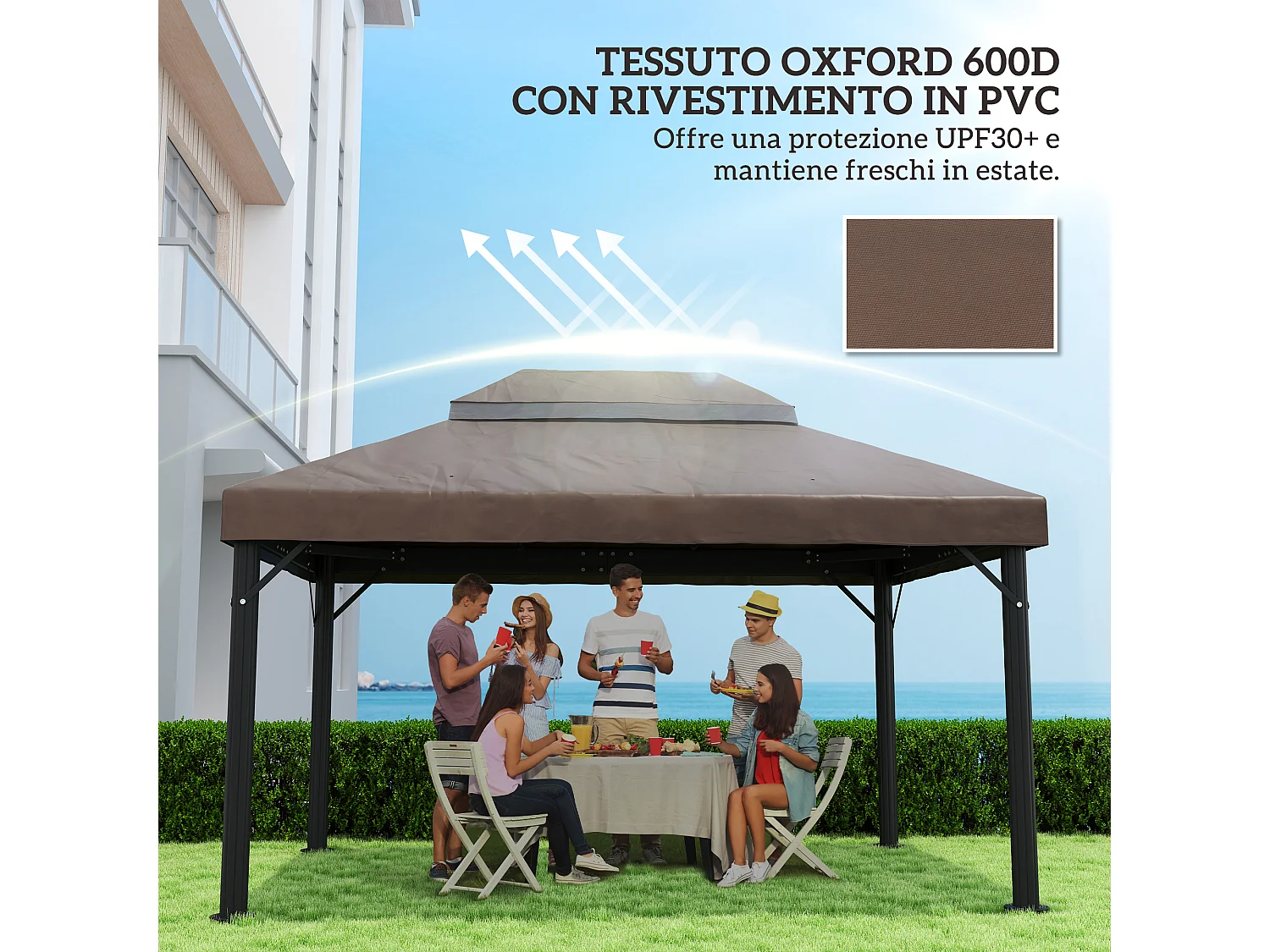 Copertura per gazebo 3x4 m a 2 livelli in tessuto oxford 600d caffè