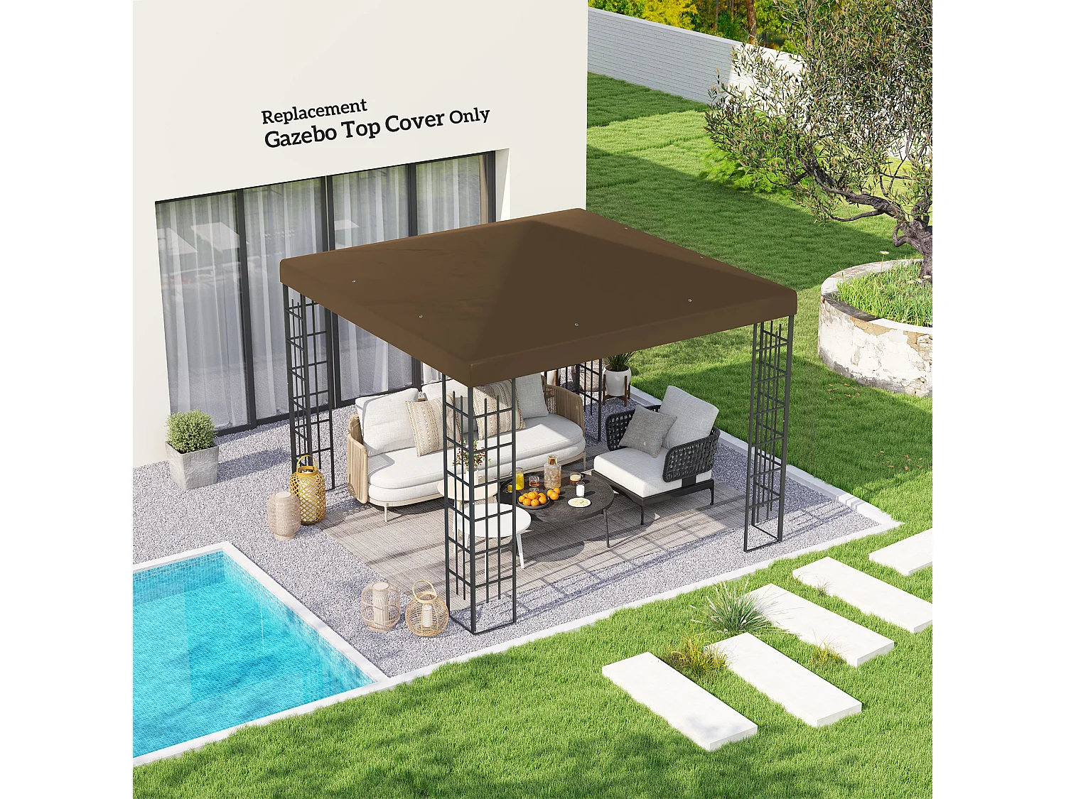 Copertura per gazebo 3x3 m in tessuto oxford 600d marrone