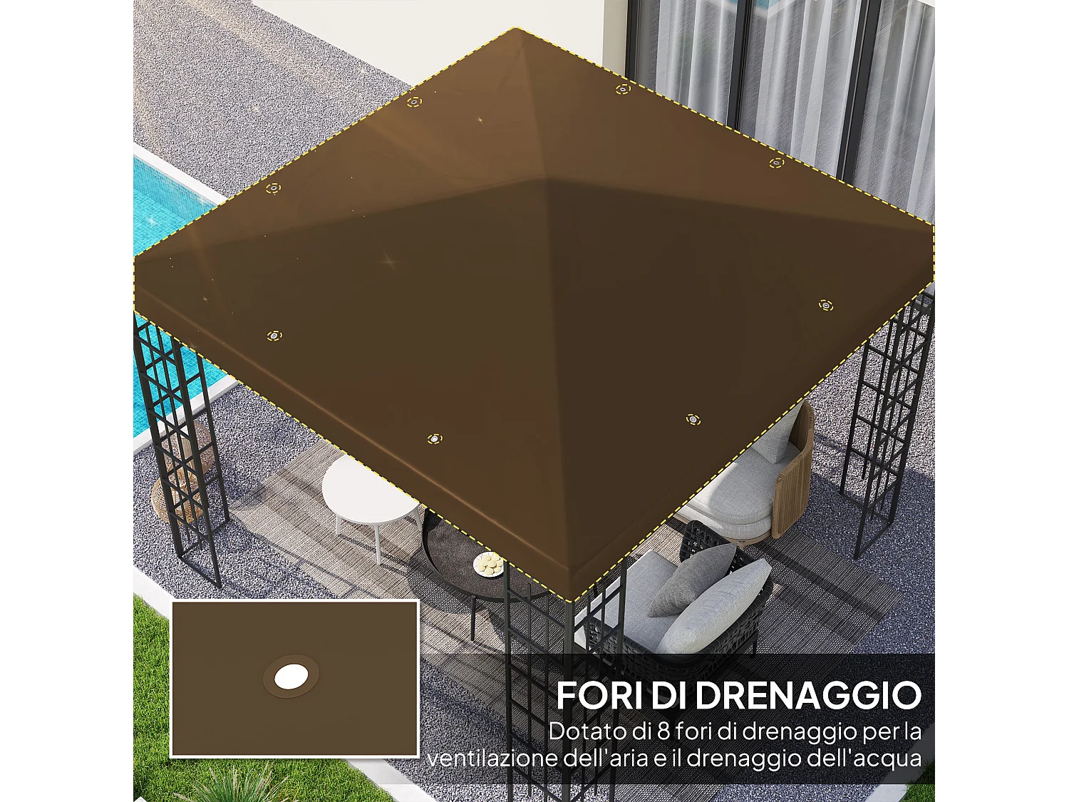 Copertura per gazebo 3x3 m in tessuto oxford 600d marrone