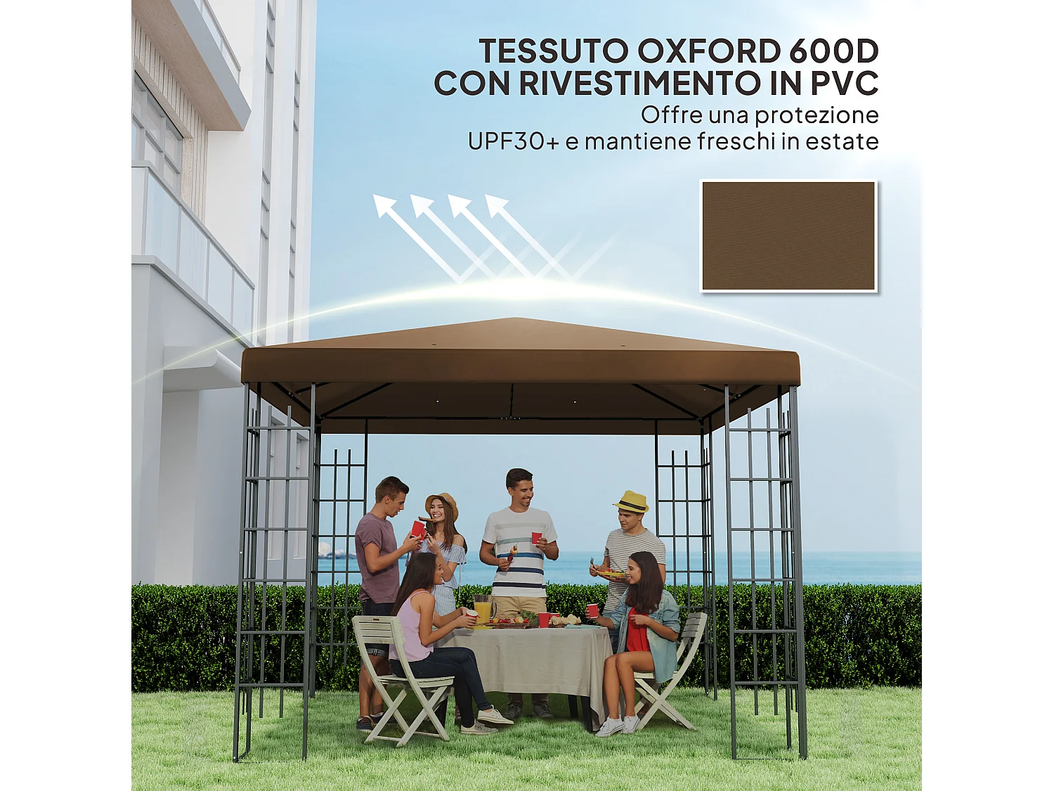 Copertura per gazebo 3x3 m in tessuto oxford 600d marrone
