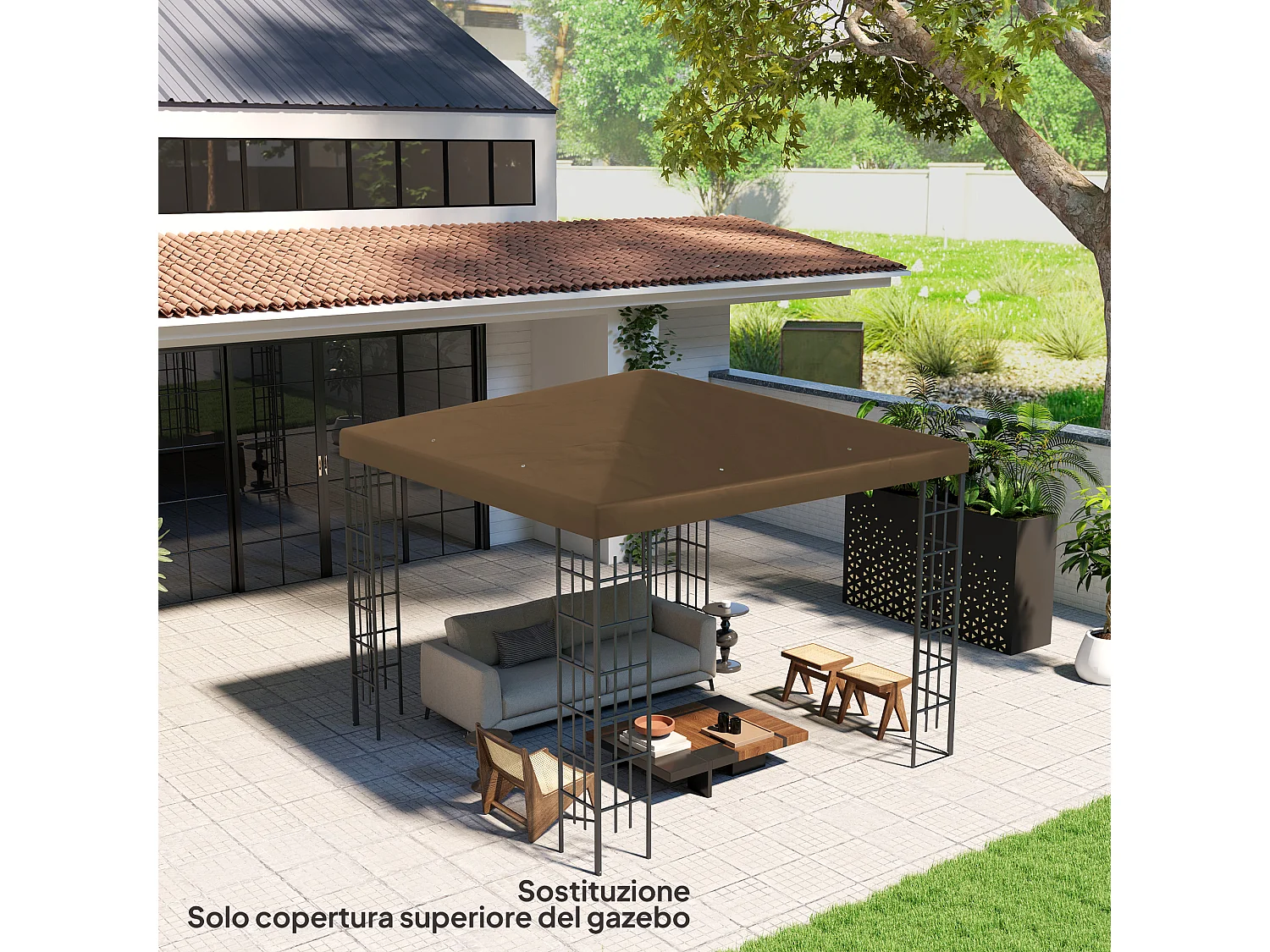 Copertura per gazebo 3x3 m in tessuto oxford 600d marrone