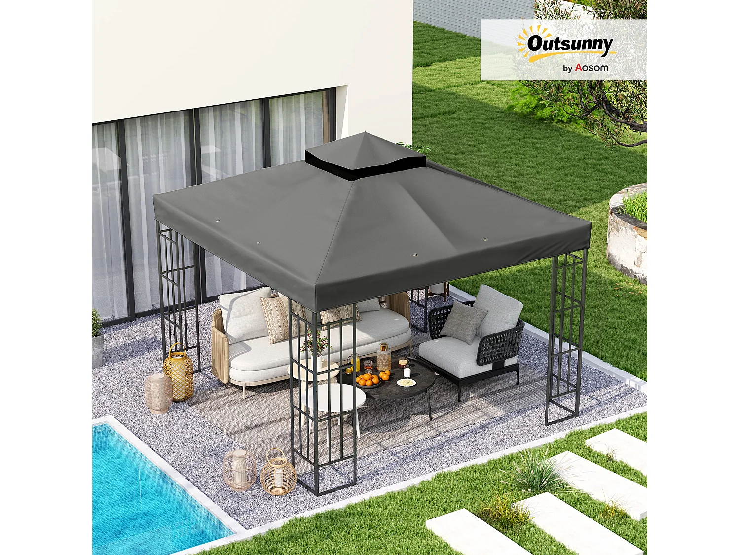 Copertura per gazebo 3x3m sostitutiva in poliestere grigio scuro