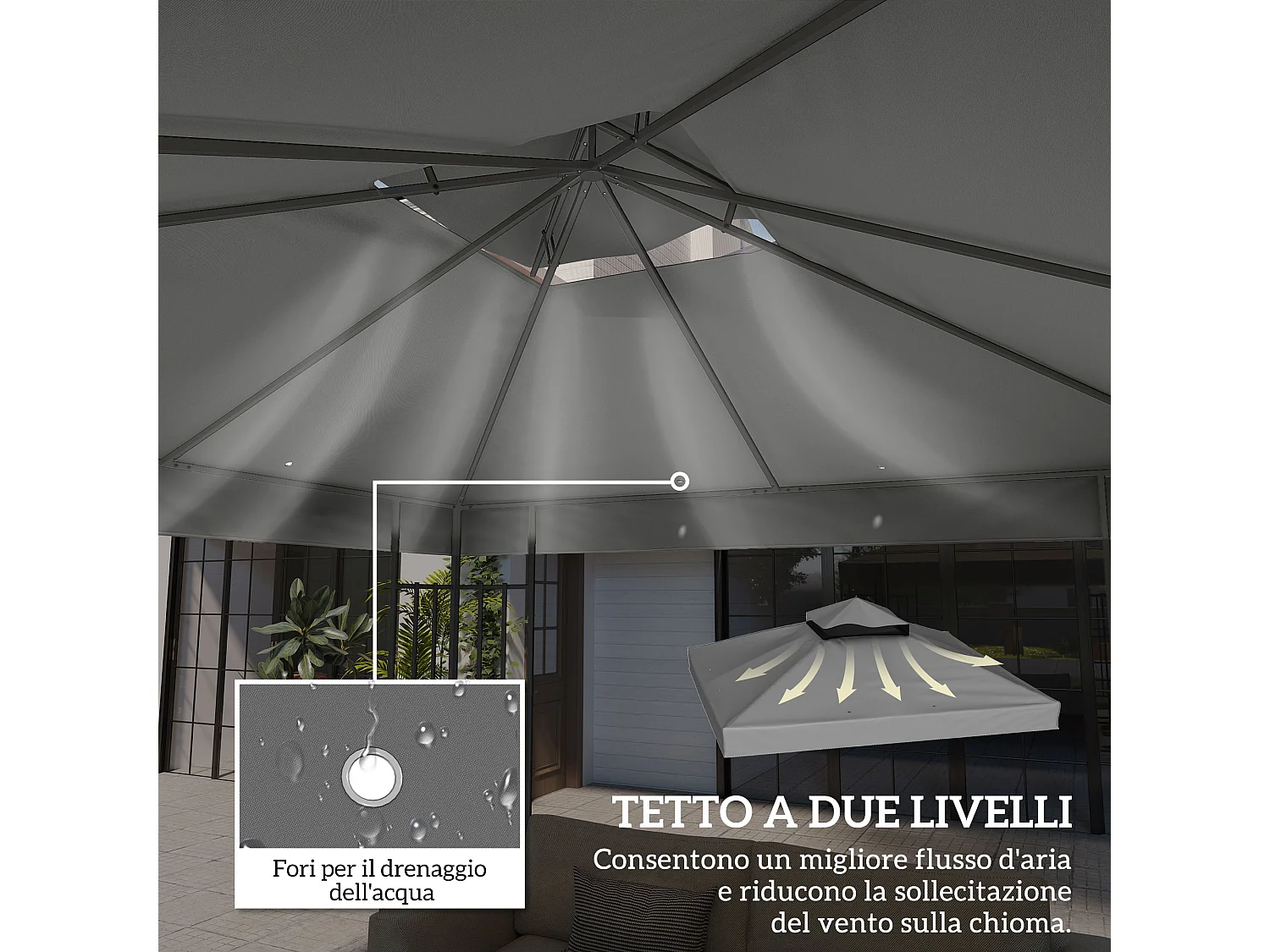 Copertura per gazebo 3x3m sostitutiva in poliestere grigio scuro