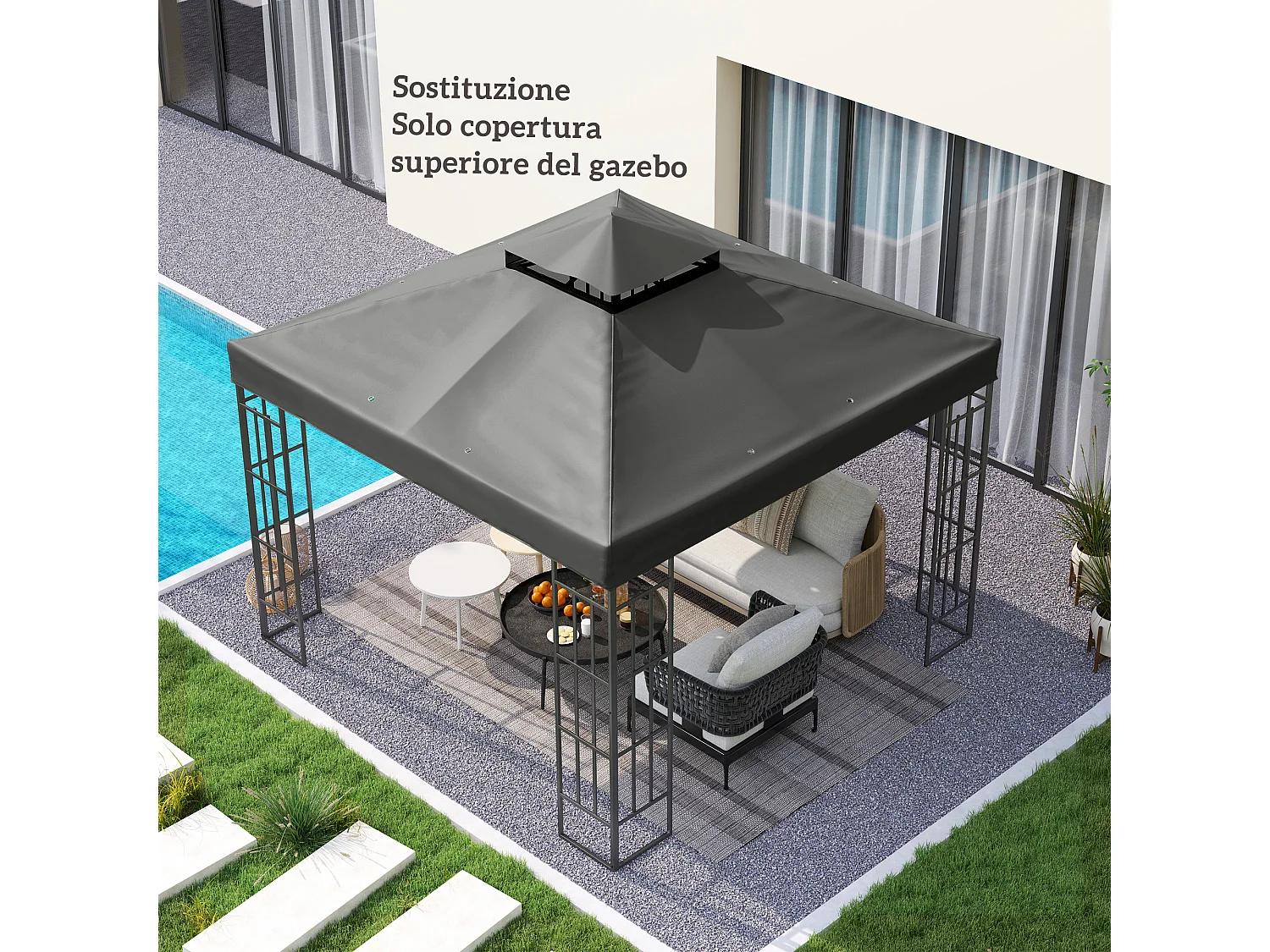 Copertura per gazebo 3x3m sostitutiva in poliestere grigio scuro