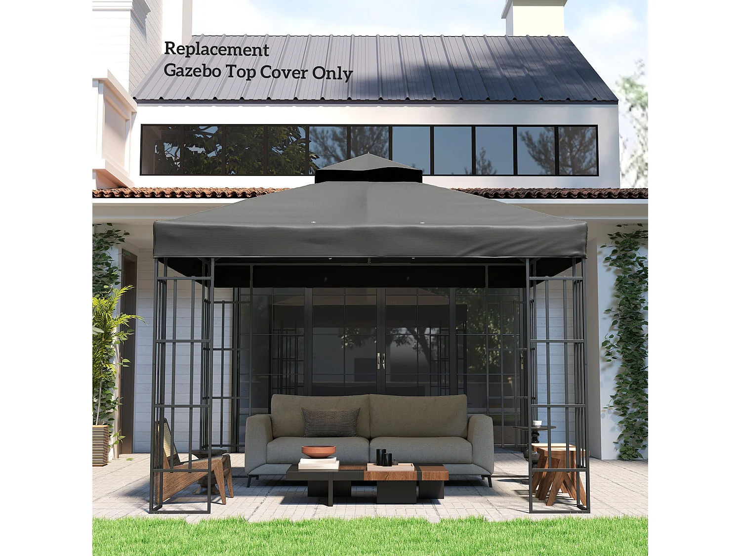 Copertura per gazebo 3x3m sostitutiva in poliestere grigio scuro