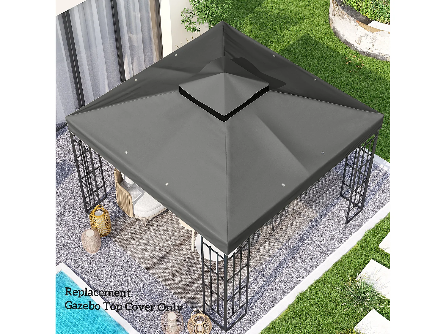 Copertura per gazebo 3x3m sostitutiva in poliestere grigio scuro