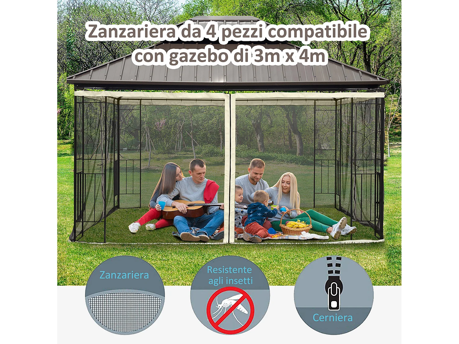 Tende zanzariera per gazebo ricambio universale nero e beige