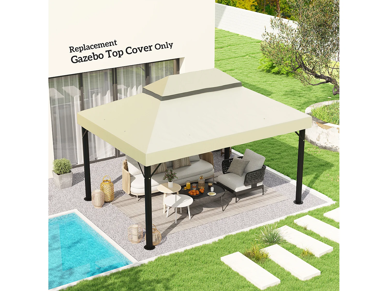 Copertura per gazebo 3x4 m a 2 livelli in tessuto oxford 600d crema