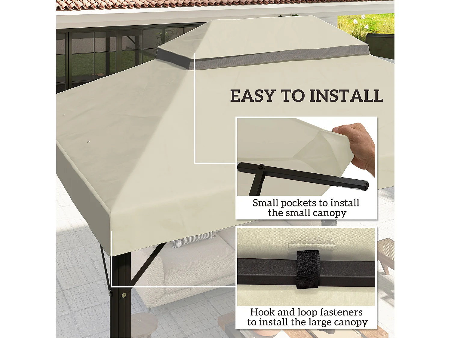 Copertura per gazebo 3x4 m a 2 livelli in tessuto oxford 600d crema