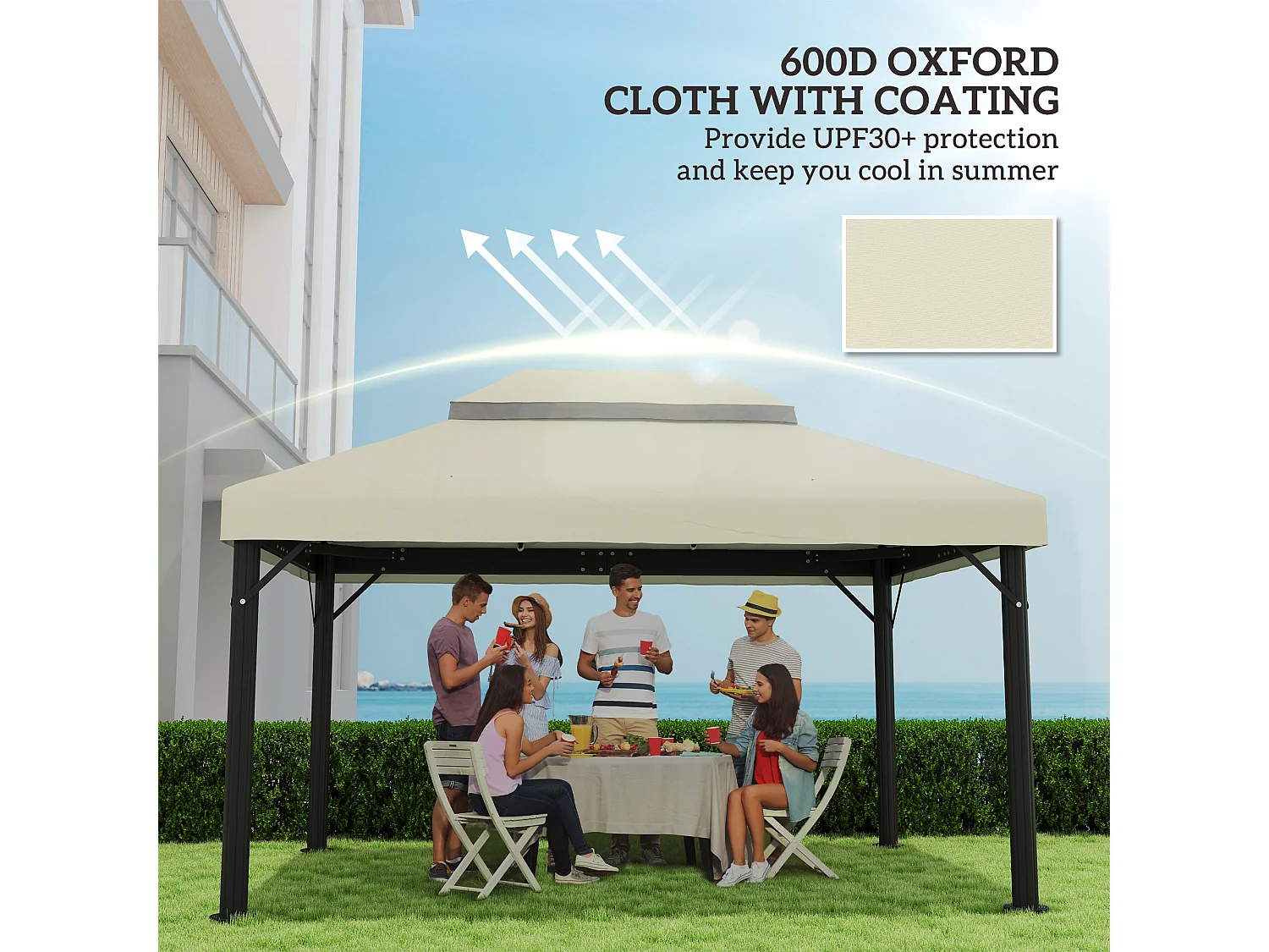 Copertura per gazebo 3x4 m a 2 livelli in tessuto oxford 600d crema