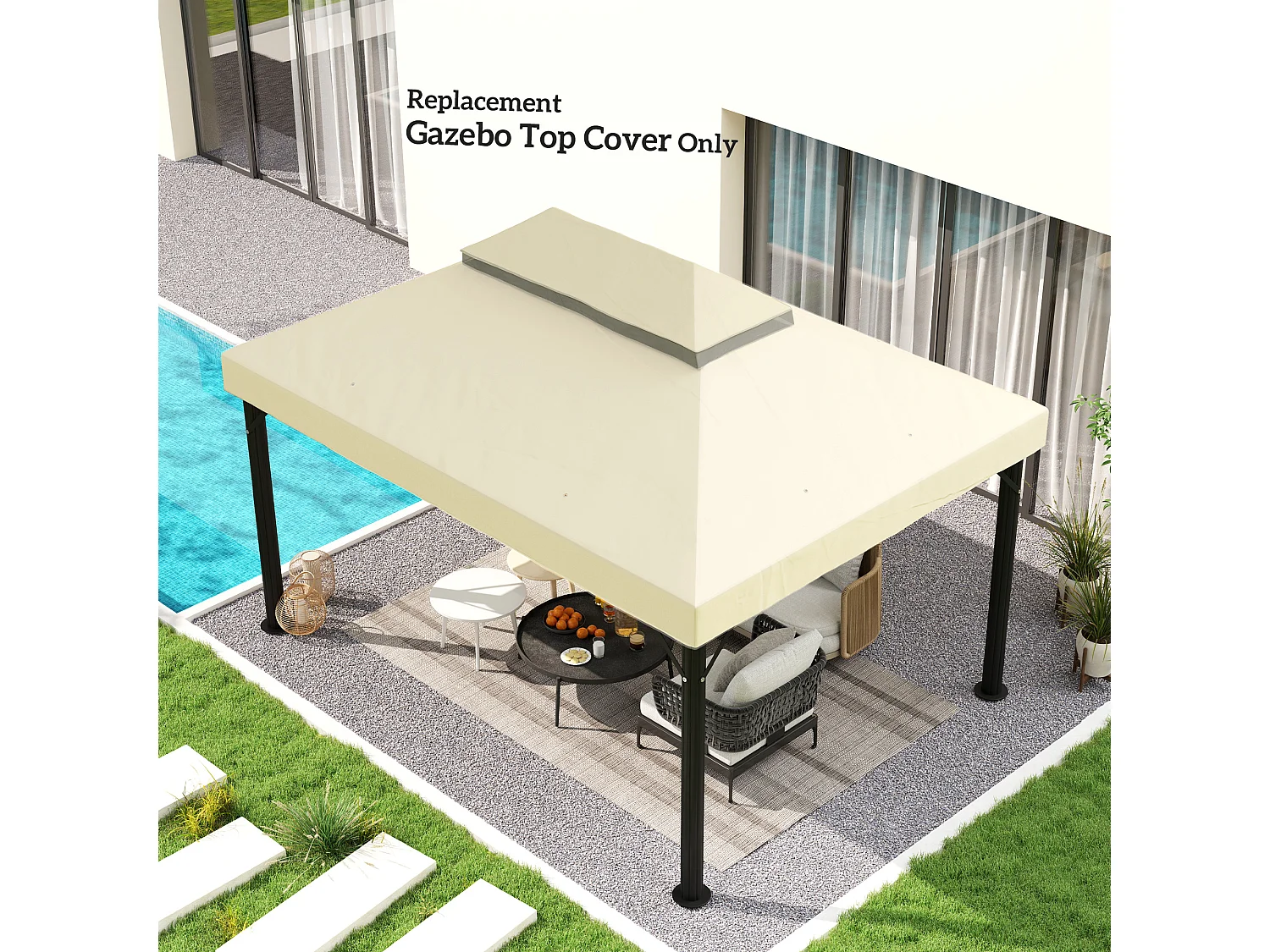 Copertura per gazebo 3x4 m a 2 livelli in tessuto oxford 600d crema