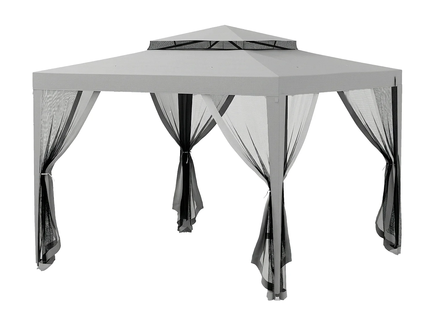 Gazebo da giardino 3x3 m con zanzariera, doppio tetto e 8 fori grigio