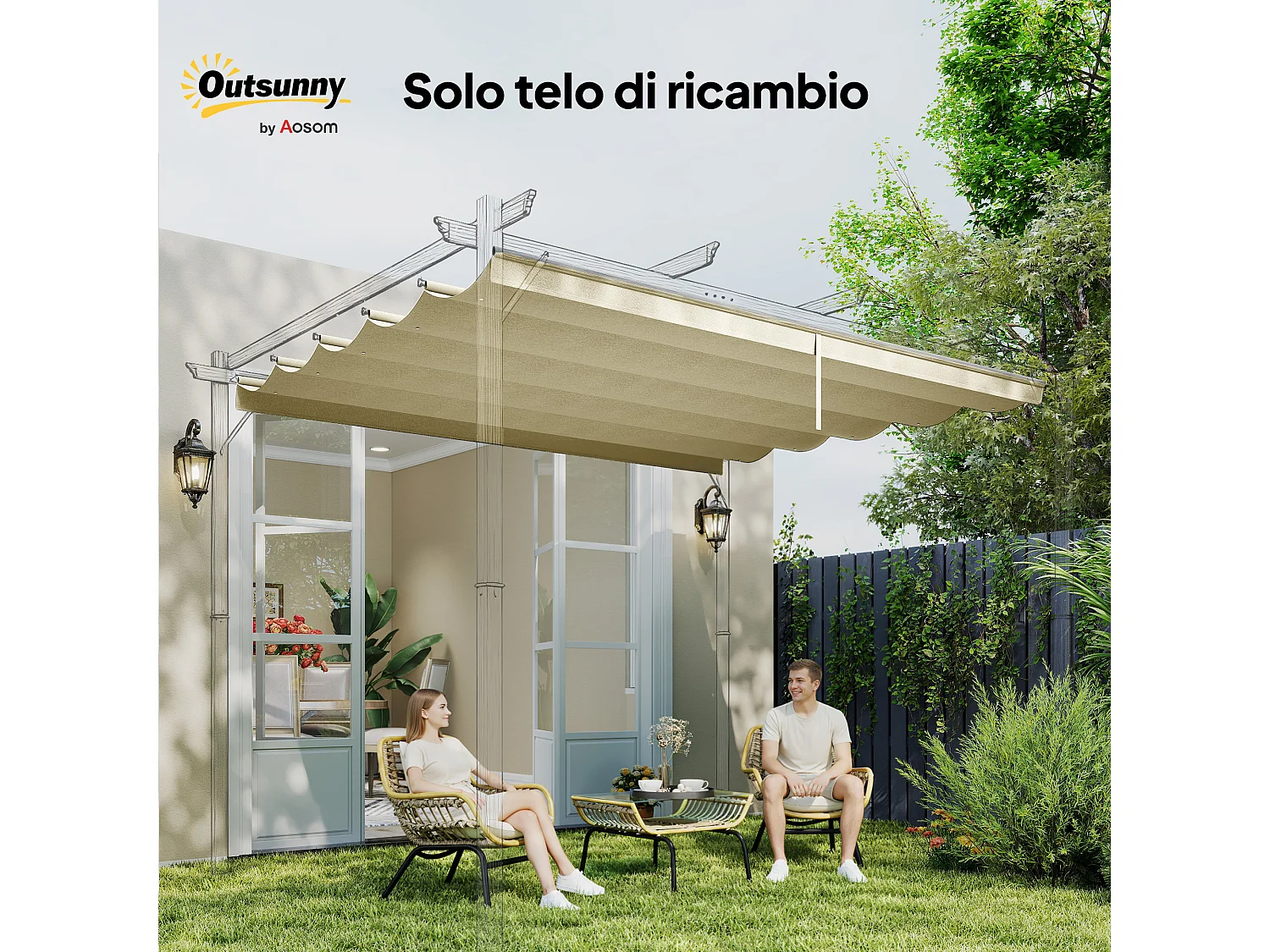 Tetto di ricambio per pergola da giardino da 3x4m crema