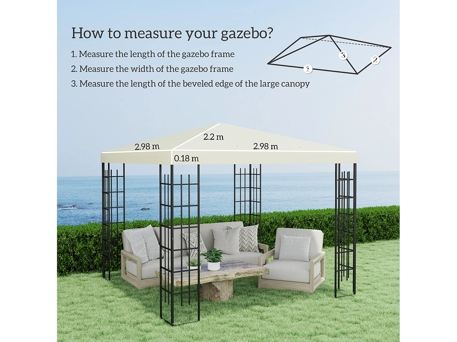 Copertura per gazebo 3x3 m in tessuto oxford 600d crema