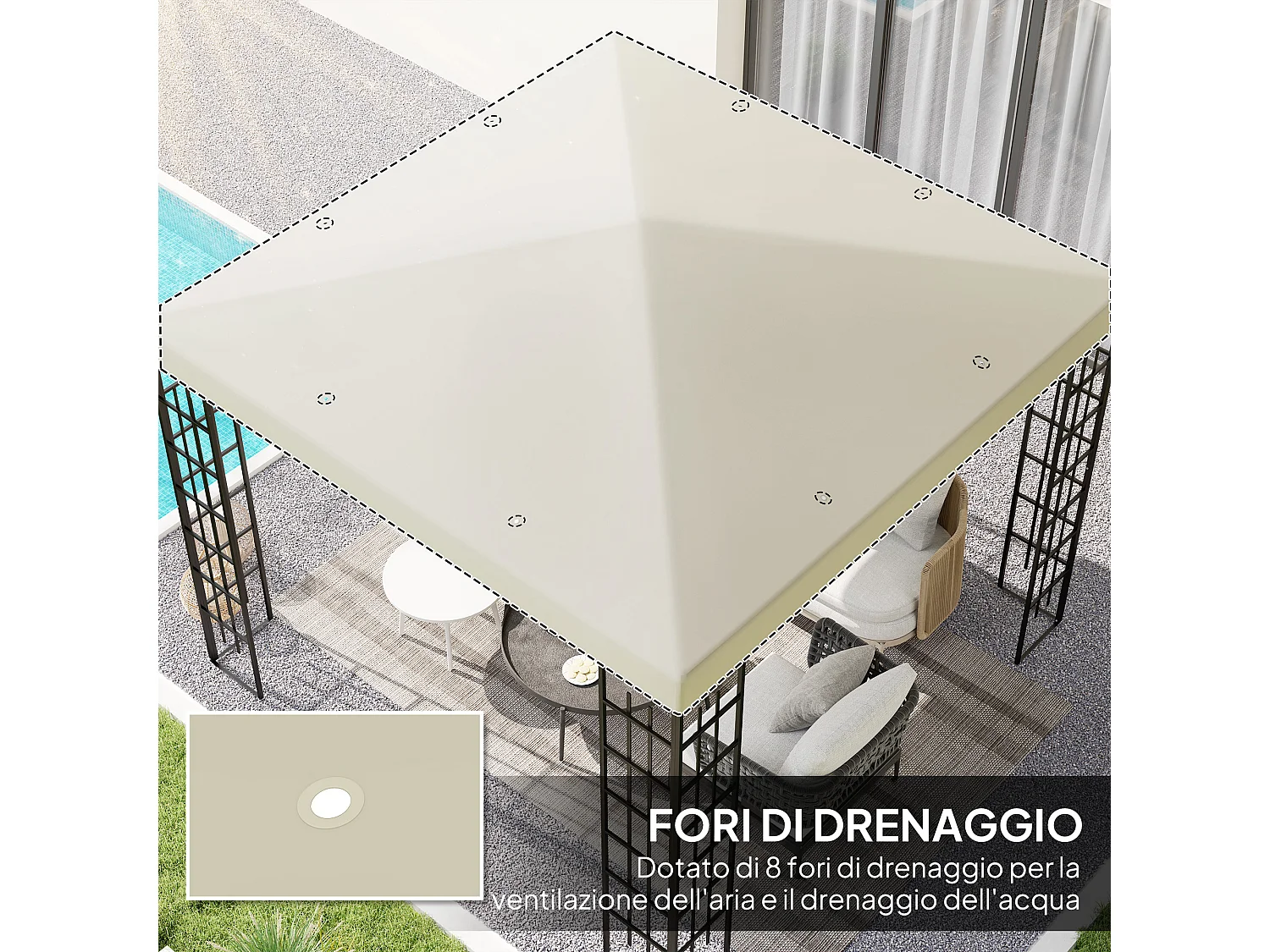 Copertura per gazebo 3x3 m in tessuto oxford 600d crema