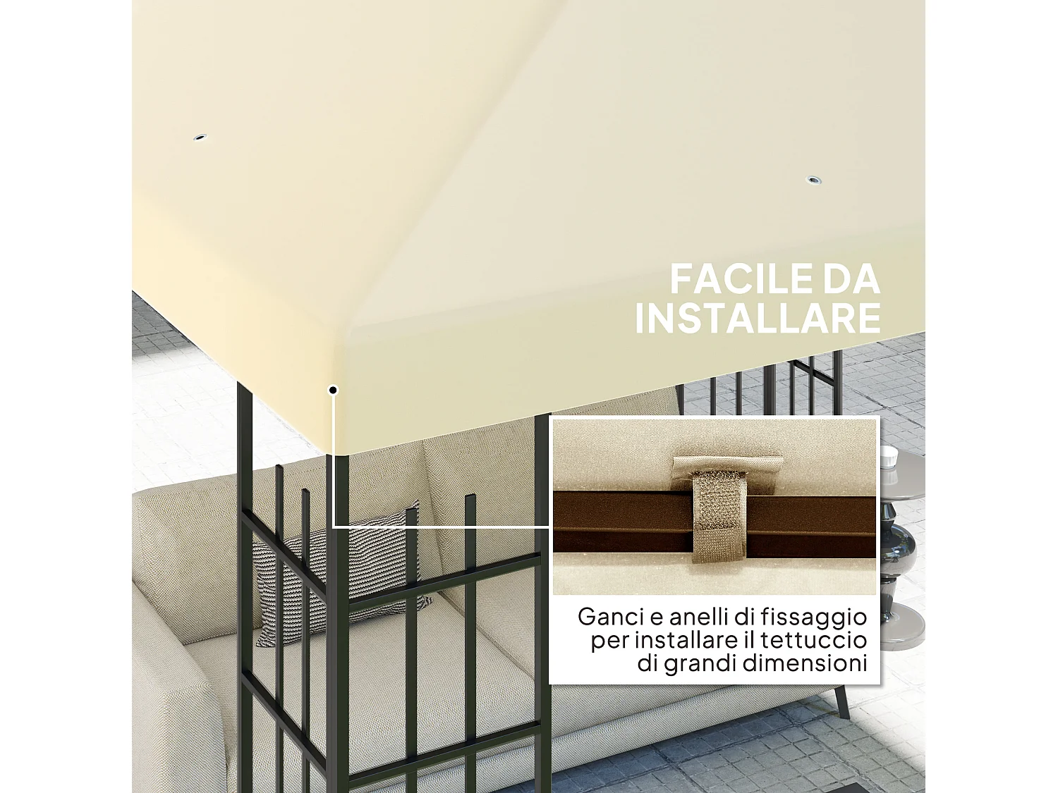 Copertura per gazebo 3x3 m in tessuto oxford 600d crema