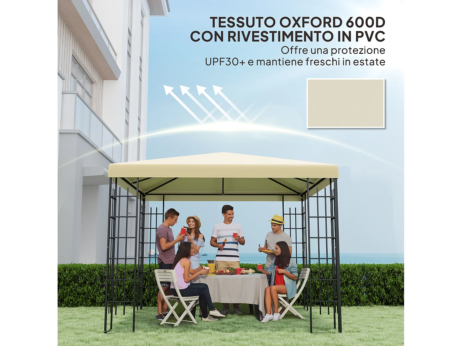 Copertura per gazebo 3x3 m in tessuto oxford 600d crema
