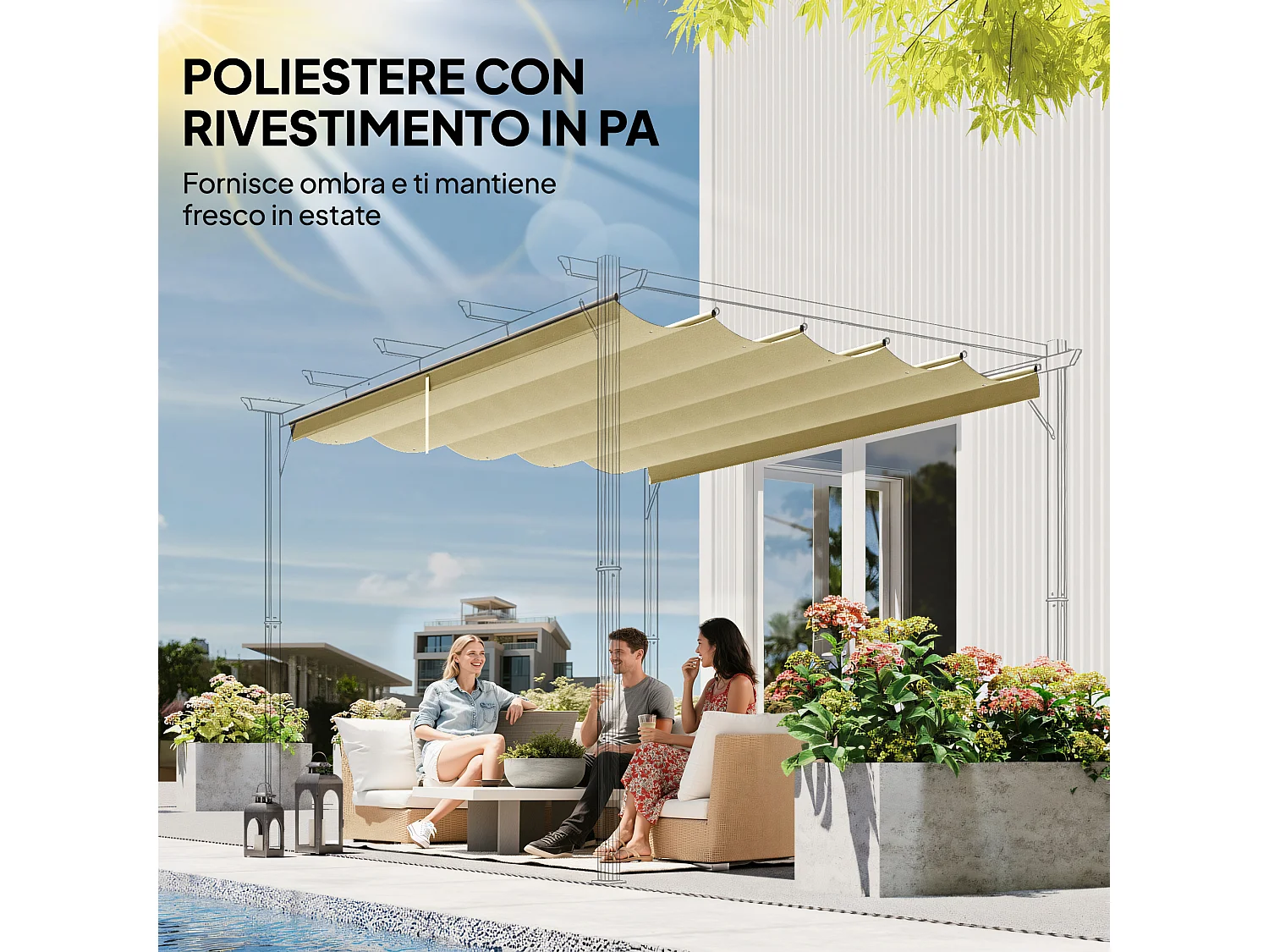 Copertura per gazebo pergola 4x3 m con 10 fori di drenaggio beige