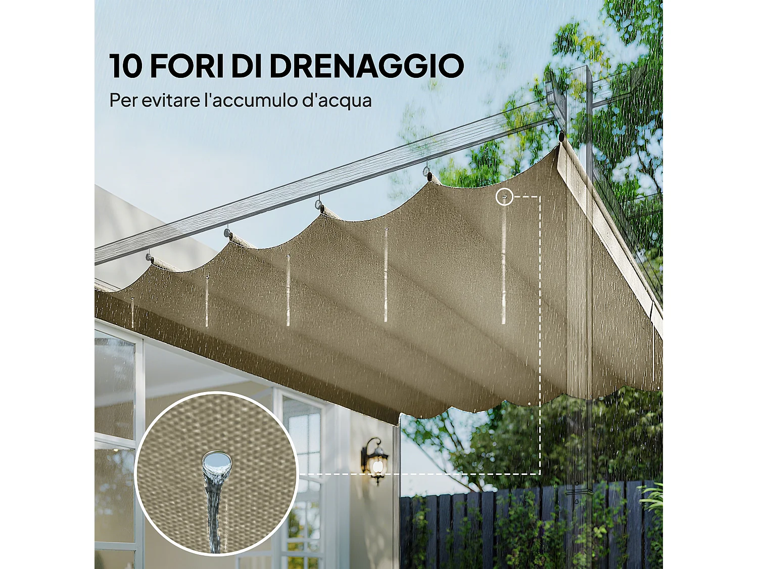 Copertura per gazebo pergola 4x3 m con 10 fori di drenaggio beige